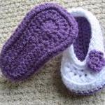 Crochet Baby Slippers Purple And White With Flower