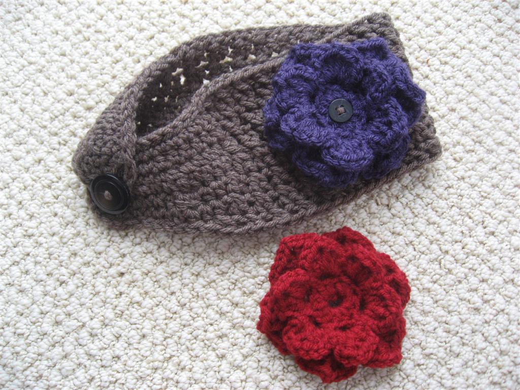 Ear Warmer With Two Interchangeable Flowers. Crochet Warm Headband With