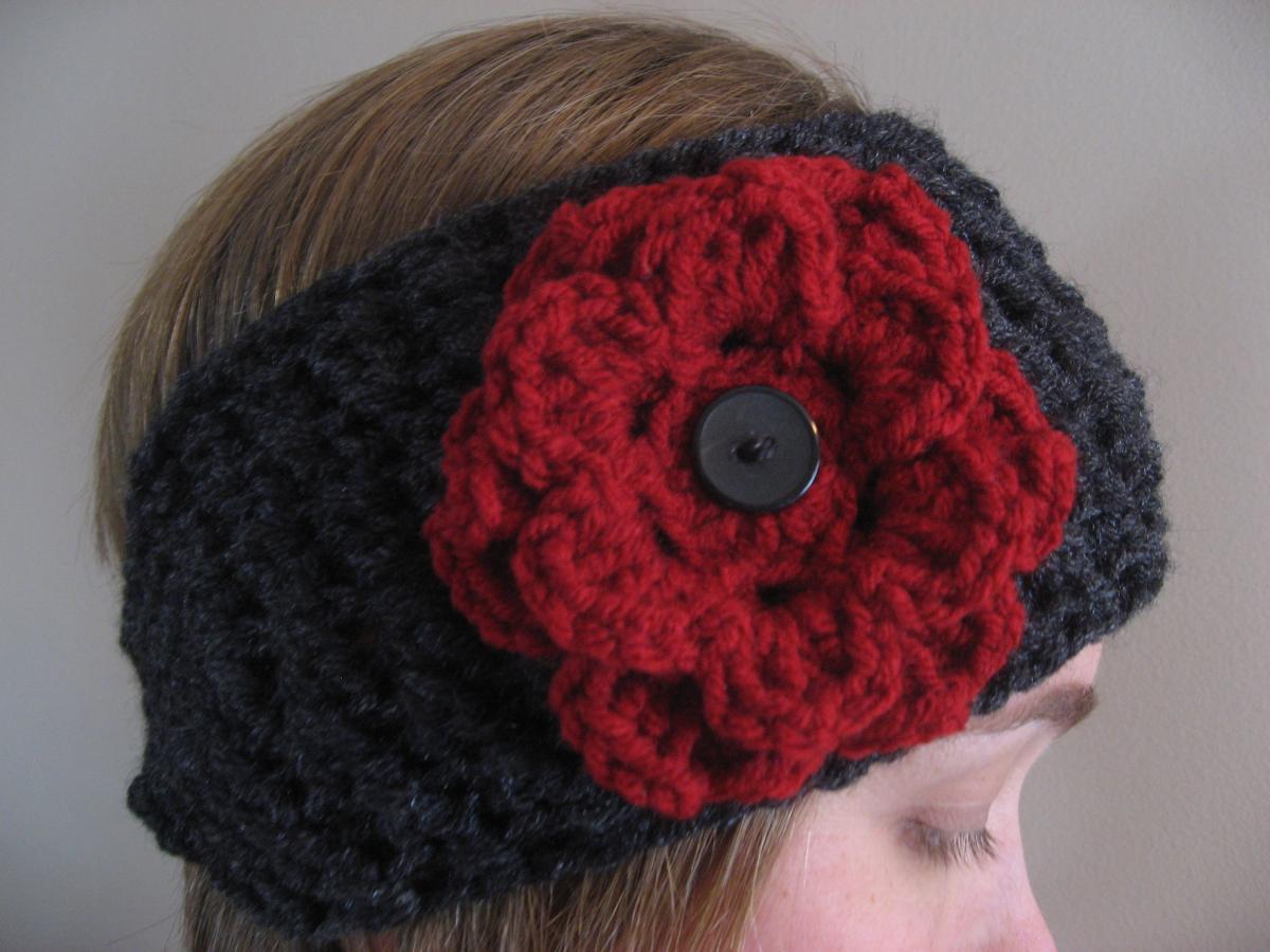 Ear Warmer With Two Interchangeable Flowers. Crochet Warm Headband With Button-on Flowers.